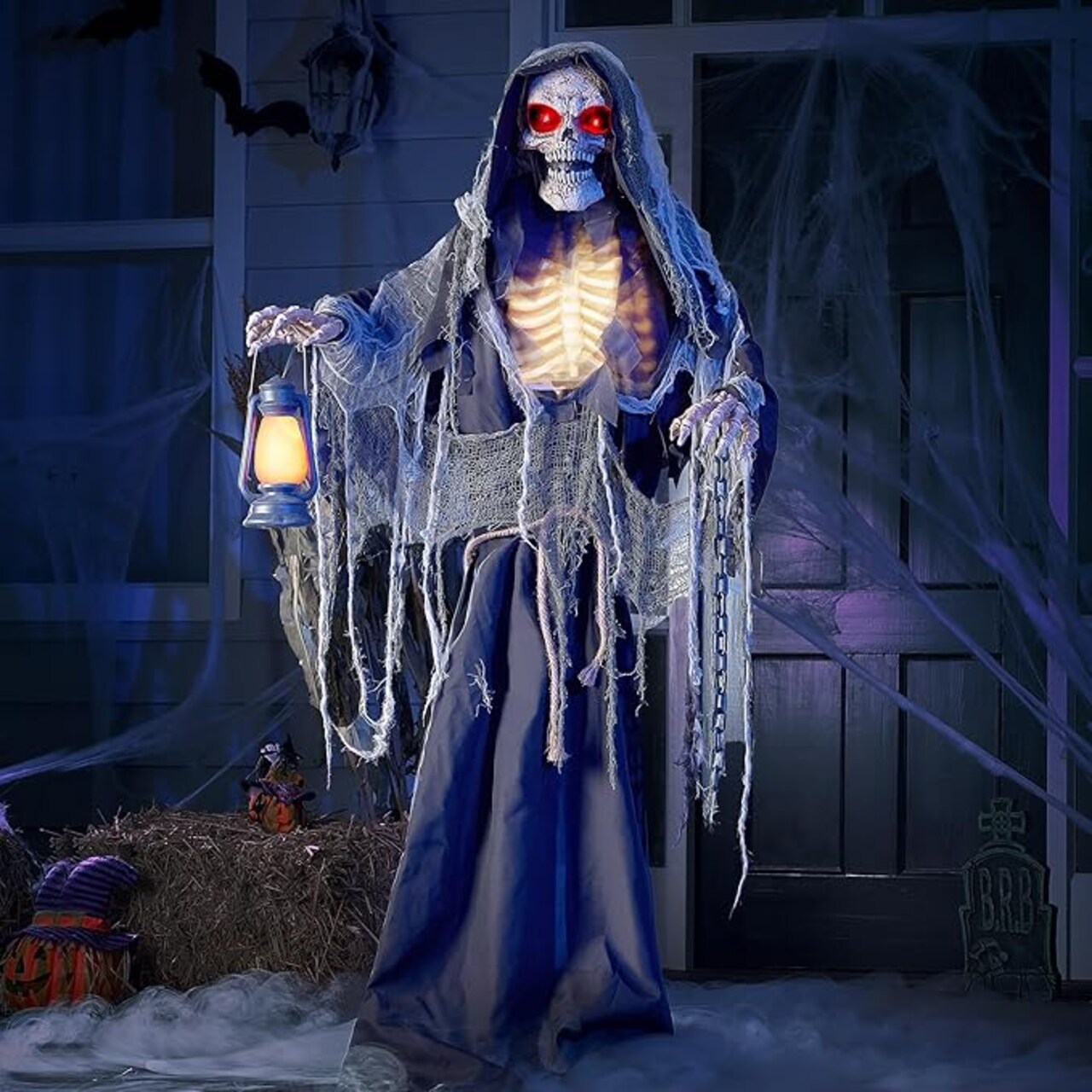 Grim Reaper Animated Decoration with Spooky and Light-Up Eyes/Creepy Sound/Moving Arms & Head (Sound Activated) for Halloween Decorations Outdoor Indoor